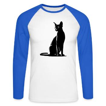 Abessiner Katze - Unisex Baseballshirt langarm - Weiß/Royalblau - Vorne - Nik (191cm)