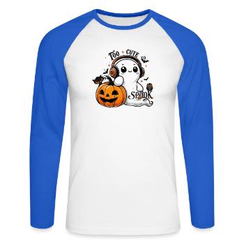 fantôme cool avec des écouteurs et une citrouille d’Halloween - T-shirt baseball manches longues Homme - blanc/bleu royal - Devant - Nik (191cm)