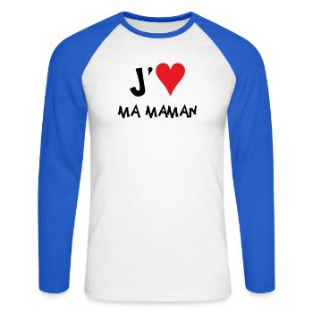 J'aime ma maman - Fête des Mères - T-shirt baseball manches longues Homme - blanc/bleu royal - Devant - Nik (191cm)