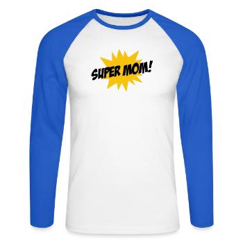 Super Mom - Mother's Day - Unisex Long Sleeve Baseball T-Shirt - white/royal blue - Front - Nik (191cm)