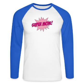 Super Mom - Mother's Day - Unisex Long Sleeve Baseball T-Shirt - white/royal blue - Front - Nik (191cm)