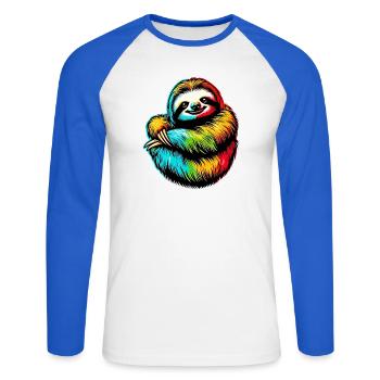 Faultier - Unisex Baseballshirt langarm - Weiß/Royalblau - Vorne - Nik (191cm)
