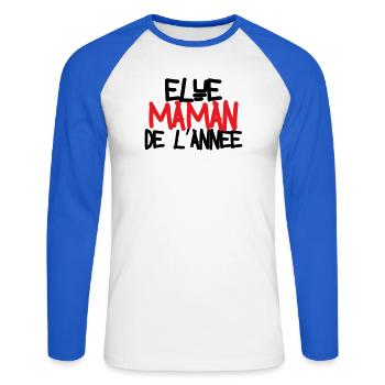 élue Maman de l'année - fête des mères - T-shirt baseball manches longues Homme - blanc/bleu royal - Devant - Nik (191cm)