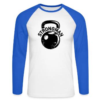 Kettlebell Strongman Fitness Poids Icône Logo - T-shirt baseball manches longues Homme - blanc/bleu royal - Devant - Nik (191cm)