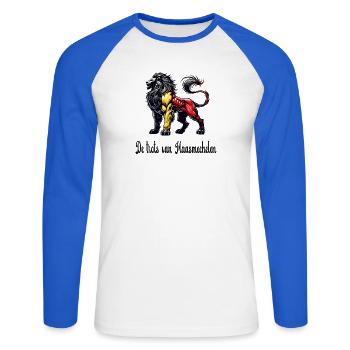 Maasmechelen lion flag design - Unisex Long Sleeve Baseball T-Shirt - white/royal blue - Front - Nik (191cm)