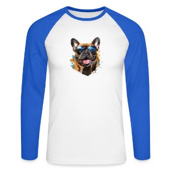 Frenchie with sunglasses - Unisex Long Sleeve Baseball T-Shirt - white/royal blue - Front - Nik (191cm)