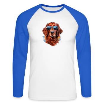 Irish Setter mit Sonnebrille - Unisex Baseballshirt langarm - Weiß/Royalblau - Vorne - Nik (191cm)