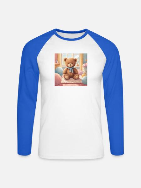 Teddybär Poster, Baby, Kind, Säugling - Unisex Baseballshirt langarm - Weiß/Royalblau