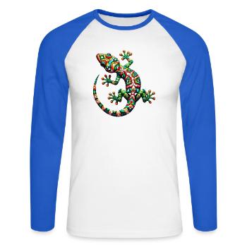 Gecko - Unisex Long Sleeve Baseball T-Shirt - white/royal blue - Front - Nik (191cm)