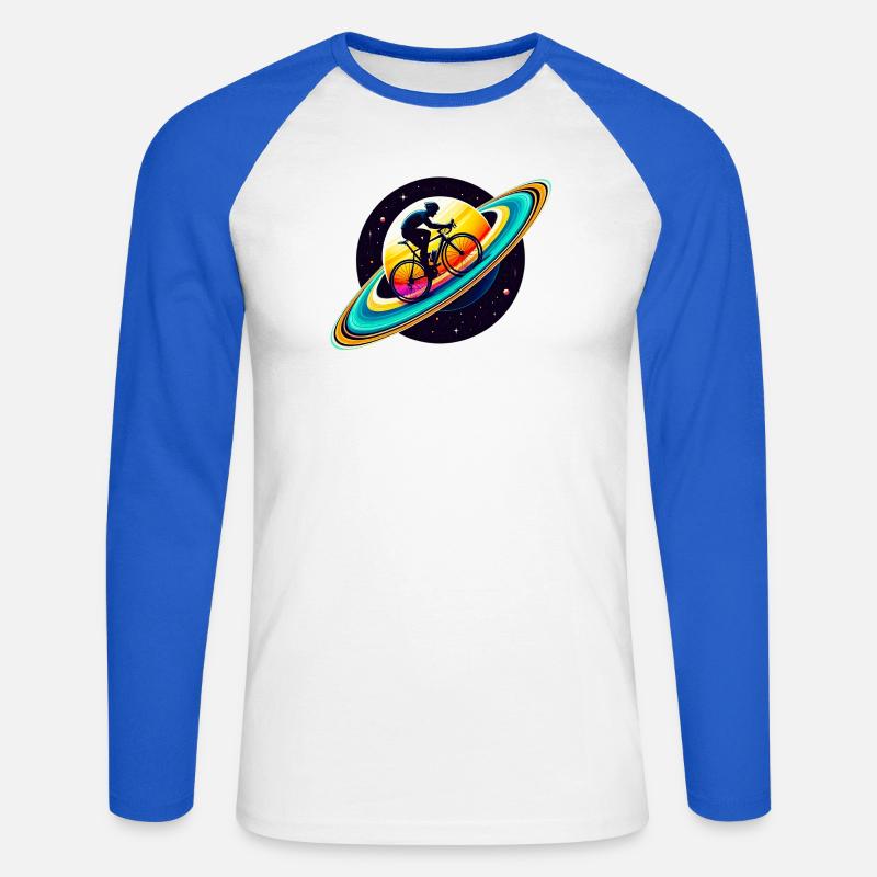 Ciclista su Saturno - Maglia da baseball a manica lunga da uomo - bianco/blu royal