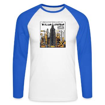 Auch Wolkenkratzer haben als Keller angefangen - Unisex Baseballshirt langarm - Weiß/Royalblau - Vorne - Nik (191cm)