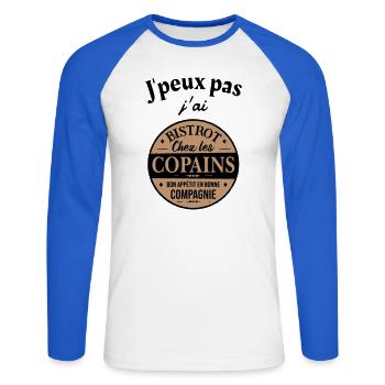 Ich kann nicht Bistrot - Unisex Baseballshirt langarm - Weiß/Royalblau - Vorne - Nik (191cm)