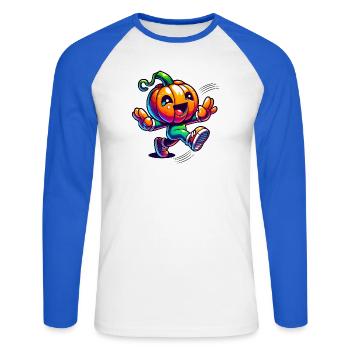 Tanzender Kürbis - niedlicher Halloween Spaß - Unisex Baseballshirt langarm - Weiß/Royalblau - Vorne - Nik (191cm)