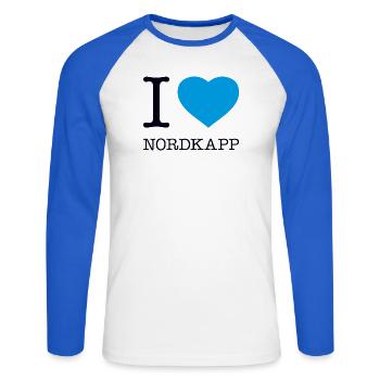 I LOVE NORDKAPP Norway Norwegen - Unisex Long Sleeve Baseball T-Shirt - white/royal blue - Front - Nik (191cm)