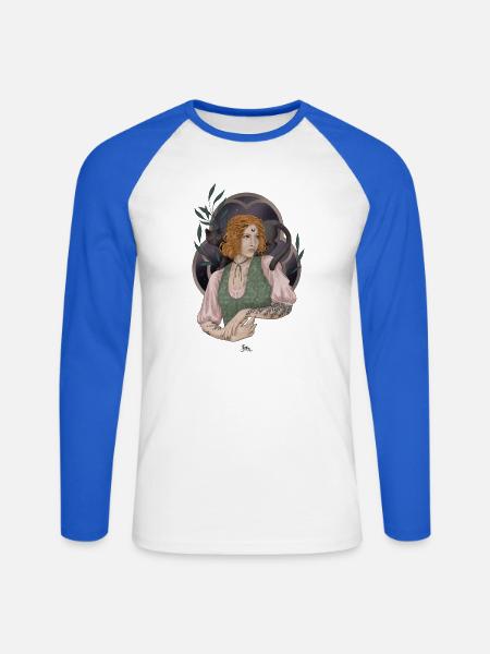 Junge Kräuterhexe mit Katzen-Begleiterin - Unisex Baseballshirt langarm - Weiß/Royalblau