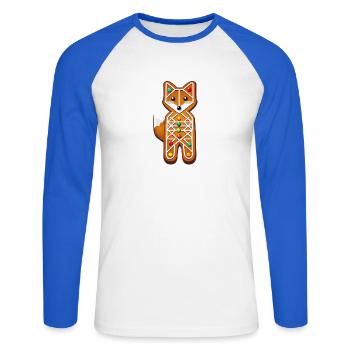 Fuchs im Lebkuchen Stil– Kreatives Weihnachtsmotiv - Unisex Baseballshirt langarm - Weiß/Royalblau - Vorne - Nik (191cm)