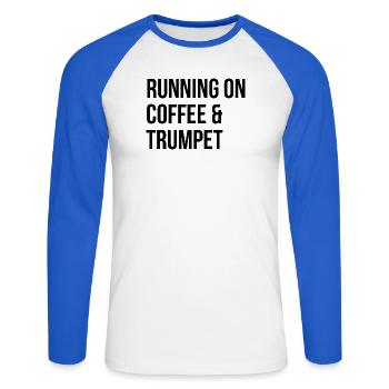 Trompete - Unisex Baseballshirt langarm - Weiß/Royalblau - Vorne - Nik (191cm)