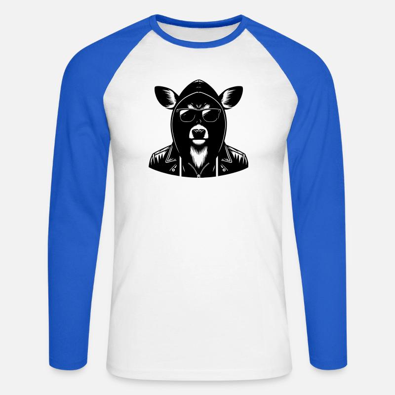 Cooles Rentierin Lederjacke - Unisex Baseballshirt langarm - Weiß/Royalblau