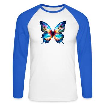 Papillon - T-shirt baseball manches longues Homme - blanc/bleu royal - Devant - Nik (191cm)