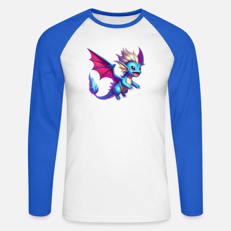 Drache - Unisex Baseballshirt langarm - Weiß/Royalblau