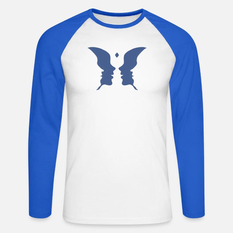 Küssende Gesichter oder ein Schmetterling - Unisex Baseballshirt langarm - Weiß/Royalblau