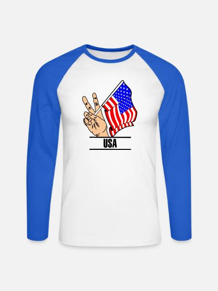 Flag USA peace sign text USA - Unisex Long Sleeve Baseball T-Shirt - white/royal blue