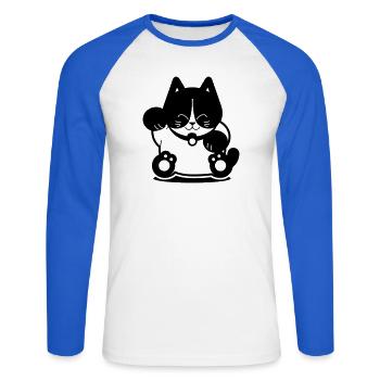 Tuxedo Cat - Unisex Baseballshirt langarm - Weiß/Royalblau - Vorne - Nik (191cm)
