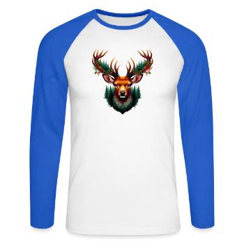 Cerf - T-shirt baseball manches longues Homme - blanc/bleu royal - Devant - Nik (191cm)
