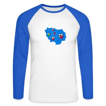 Région île de france - T-shirt baseball manches longues Homme - blanc/bleu royal - Devant - Nik (191cm)