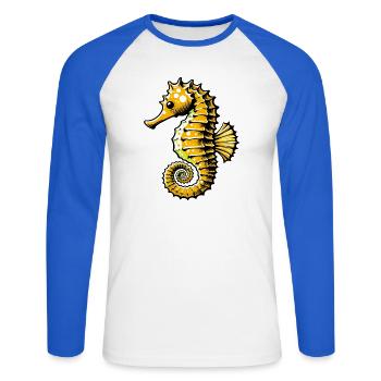 Hippocampe - T-shirt baseball manches longues Homme - blanc/bleu royal - Devant - Nik (191cm)