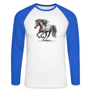 Pferd - Unisex Baseballshirt langarm - Weiß/Royalblau - Vorne - Nik (191cm)
