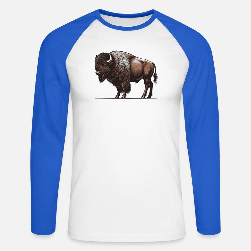 Bison - Unisex Baseballshirt langarm - Weiß/Royalblau