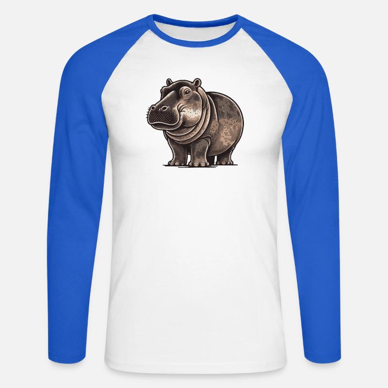 Nilpferd - Unisex Baseballshirt langarm - Weiß/Royalblau