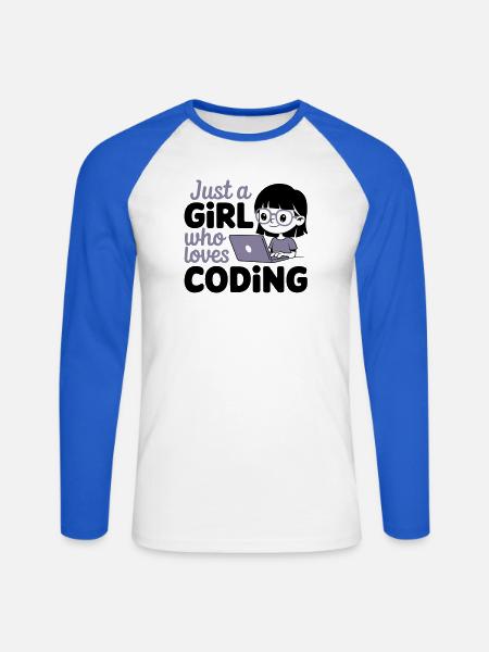 Nur ein Mädchen, das das Programmieren liebt - Unisex Baseballshirt langarm - Weiß/Royalblau