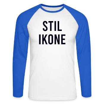 STIL IKONE - Unisex Baseballshirt langarm - Weiß/Royalblau - Vorne - Nik (191cm)