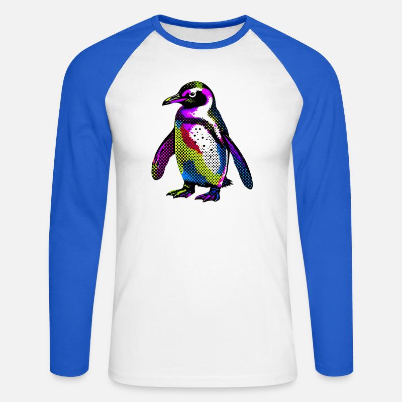 Pinguin - Unisex Baseballshirt langarm - Weiß/Royalblau