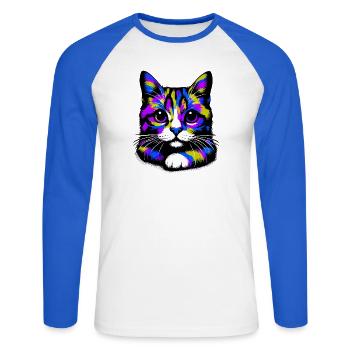 Cat - Unisex Long Sleeve Baseball T-Shirt - white/royal blue - Front - Nik (191cm)