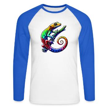 Gecko - Unisex Baseballshirt langarm - Weiß/Royalblau - Vorne - Nik (191cm)