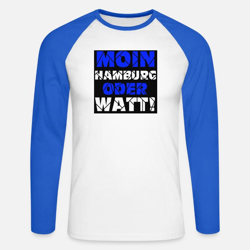 Hamburg , Moin oder watt (25) - Unisex Baseballshirt langarm - Weiß/Royalblau