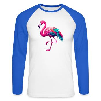 Flamant - T-shirt baseball manches longues Homme - blanc/bleu royal - Devant - Nik (191cm)