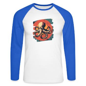 Kraken Oktopus - Unisex Baseballshirt langarm - Weiß/Royalblau - Vorne - Nik (191cm)