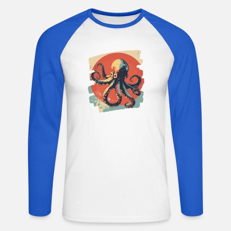 Octopus Octopus Retro - Unisex Long Sleeve Baseball T-Shirt - white/royal blue