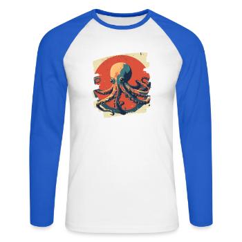 Kraken Oktopus - Unisex Baseballshirt langarm - Weiß/Royalblau - Vorne - Nik (191cm)