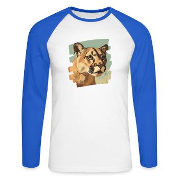 Lion de montagne Rétro - T-shirt baseball manches longues Homme - blanc/bleu royal - Devant - Nik (191cm)
