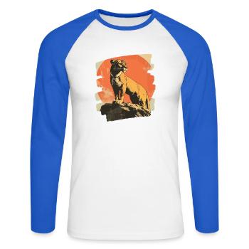 Lion de montagne Rétro - T-shirt baseball manches longues Homme - blanc/bleu royal - Devant - Nik (191cm)