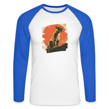 Lion de montagne Rétro - T-shirt baseball manches longues Homme - blanc/bleu royal - Devant - Nik (191cm)