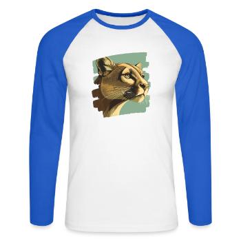 Lion de montagne Rétro - T-shirt baseball manches longues Homme - blanc/bleu royal - Devant - Nik (191cm)