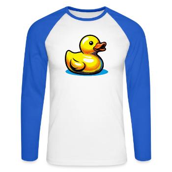 Ente Ente Ente Ente Ente - Unisex Baseballshirt langarm - Weiß/Royalblau - Vorne - Nik (191cm)
