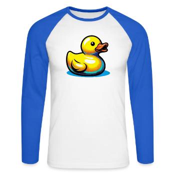 Ente Ente Ente Ente Ente - Unisex Baseballshirt langarm - Weiß/Royalblau - Vorne - Nik (191cm)