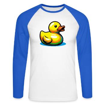 Ente Ente Ente Ente Ente - Unisex Baseballshirt langarm - Weiß/Royalblau - Vorne - Nik (191cm)